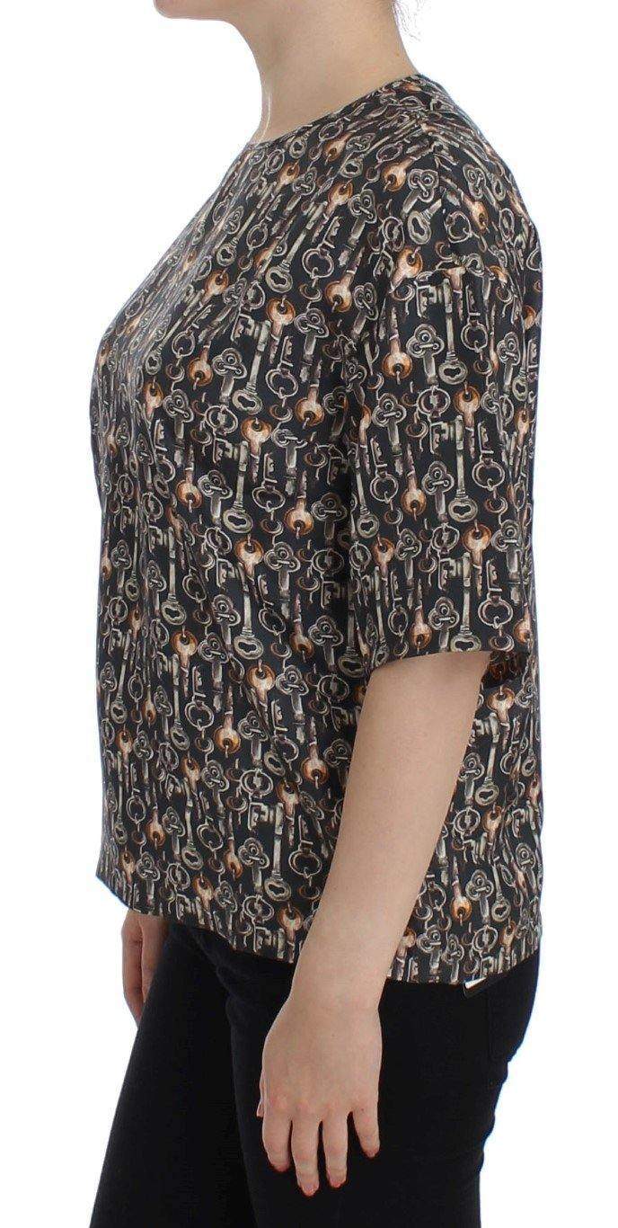 Dolce & Gabbana  Gray Gold Key Print Silk Blouse T-shirt #women, Brand_Dolce & Gabbana, Catch, Dolce & Gabbana, feed-agegroup-adult, feed-color-gray, feed-gender-female, feed-size-IT38|XS, feed-size-IT40|S, feed-size-IT42|M, feed-size-IT48|XXL, Gender_Women, Gray, IT40|S, IT42|M, IT48|XXL, Kogan, Tops & T-Shirts - Women - Clothing at SEYMAYKA