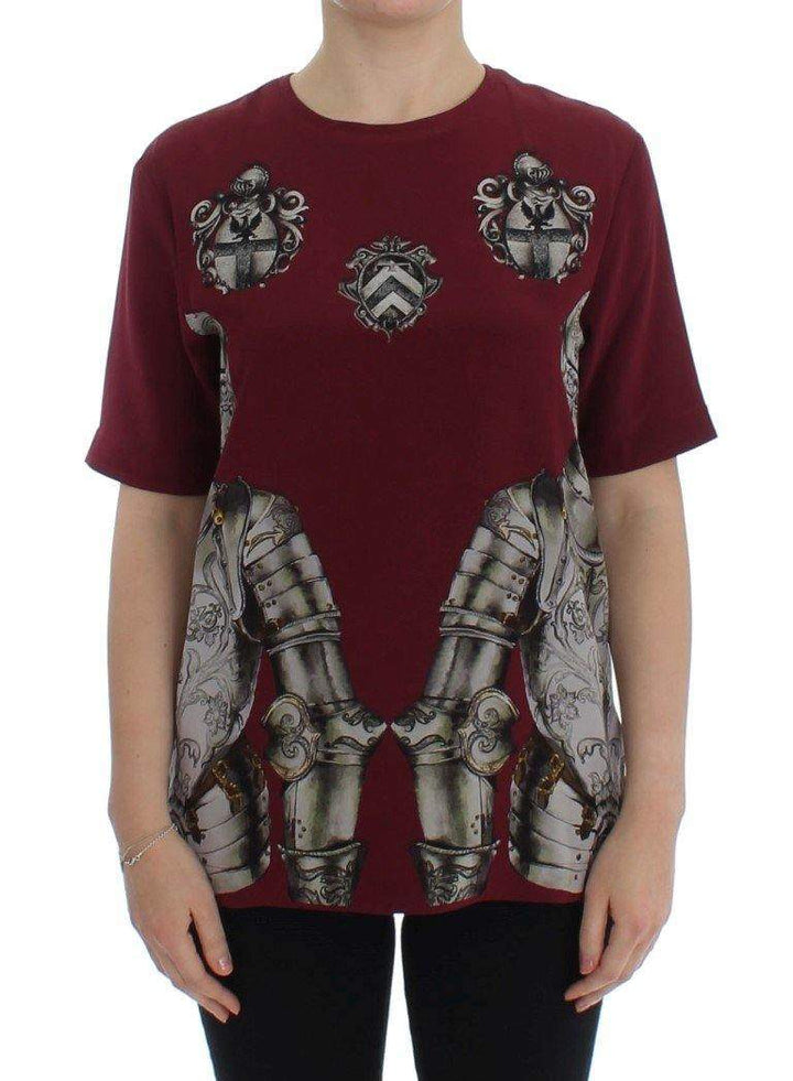 Dolce & Gabbana  Red Knight Print Silk Blouse T-shirt #women, Brand_Dolce & Gabbana, Catch, Dolce & Gabbana, feed-agegroup-adult, feed-color-red, feed-gender-female, feed-size-IT40|S, feed-size-IT42|M, Gender_Women, IT40|S, IT42|M, Kogan, Red, Tops & T-Shirts - Women - Clothing at SEYMAYKA