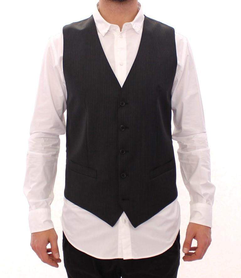 Dolce & Gabbana  Gray Striped Wool Single Breasted Vest #men, Black, Brand_Dolce & Gabbana, Catch, Dolce & Gabbana, feed-agegroup-adult, feed-color-black, feed-gender-male, feed-size-IT48 | M, Gender_Men, IT48 | M, Kogan, Men - New Arrivals, Vests - Men - Clothing at SEYMAYKA