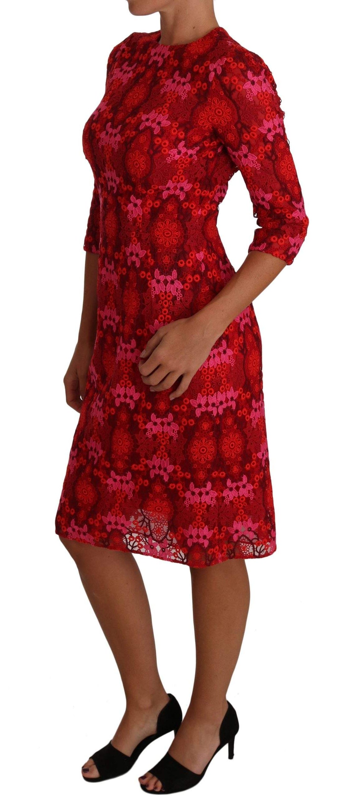 Dolce & Gabbana  Floral Crochet Lace Red Pink Sheath Dress #women, Brand_Dolce & Gabbana, Catch, Clothing_Dress, Dolce & Gabbana, Dresses - Women - Clothing, feed-agegroup-adult, feed-color-pink, feed-gender-female, feed-size-IT40|S, Gender_Women, IT40|S, Kogan, Pink, Women - New Arrivals at SEYMAYKA