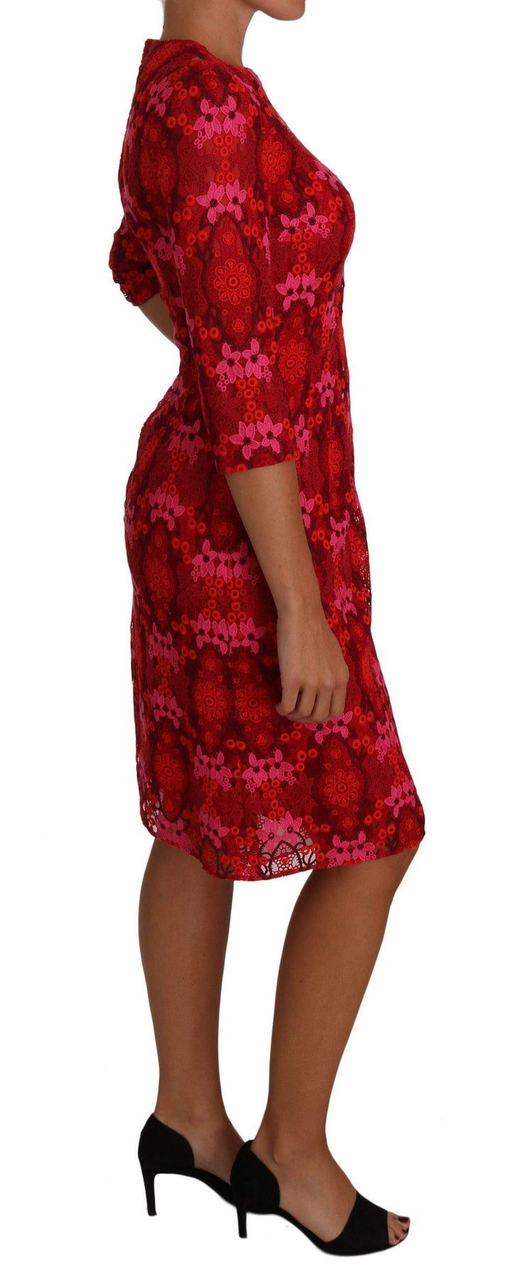 Dolce & Gabbana  Floral Crochet Lace Red Pink Sheath Dress #women, Brand_Dolce & Gabbana, Catch, Clothing_Dress, Dolce & Gabbana, Dresses - Women - Clothing, feed-agegroup-adult, feed-color-pink, feed-gender-female, feed-size-IT40|S, Gender_Women, IT40|S, Kogan, Pink, Women - New Arrivals at SEYMAYKA