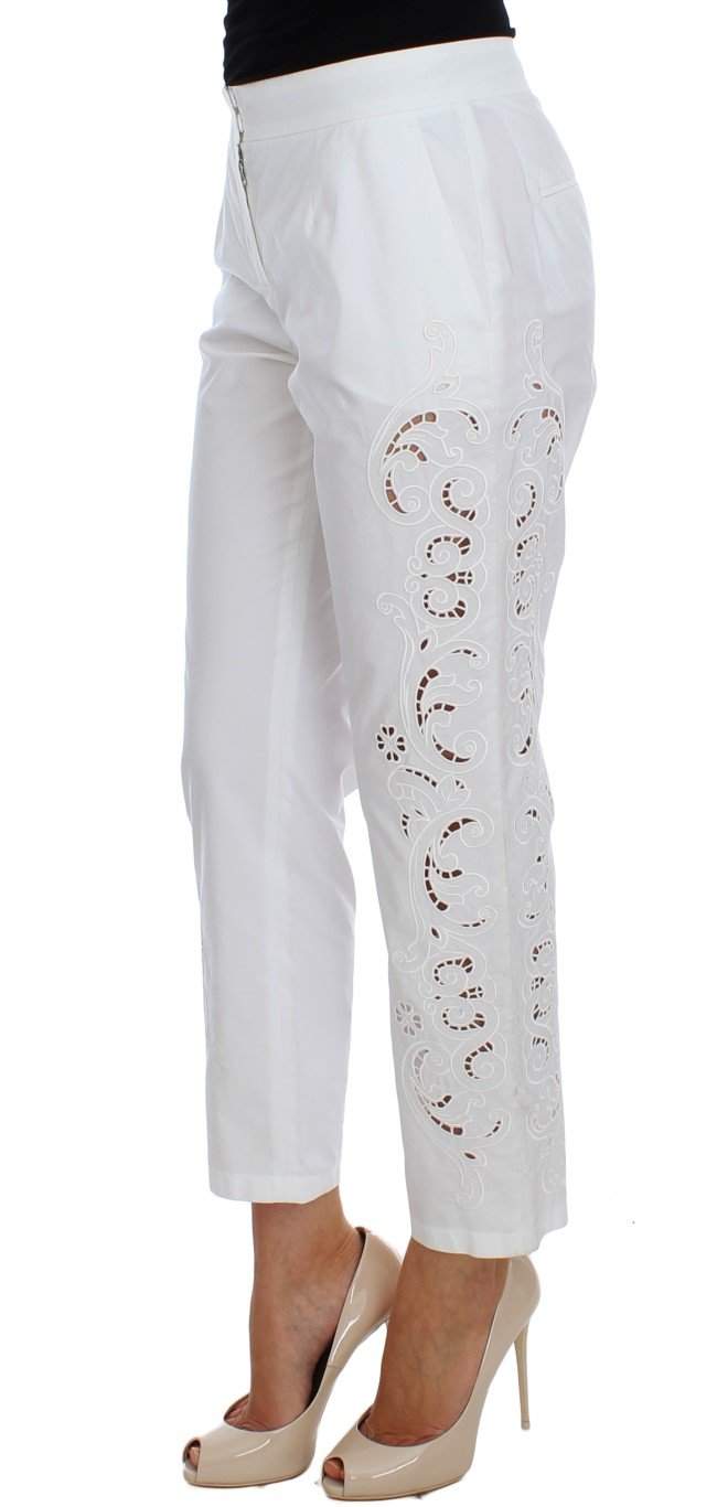 Dolce & Gabbana  White Floral Cutout Dress Sicily Pants #women, Brand_Dolce & Gabbana, Catch, Dolce & Gabbana, feed-agegroup-adult, feed-color-white, feed-gender-female, feed-size-IT36 | XS, feed-size-IT40|S, Gender_Women, IT36 | XS, IT40|S, Jeans & Pants - Women - Clothing, Kogan, White at SEYMAYKA