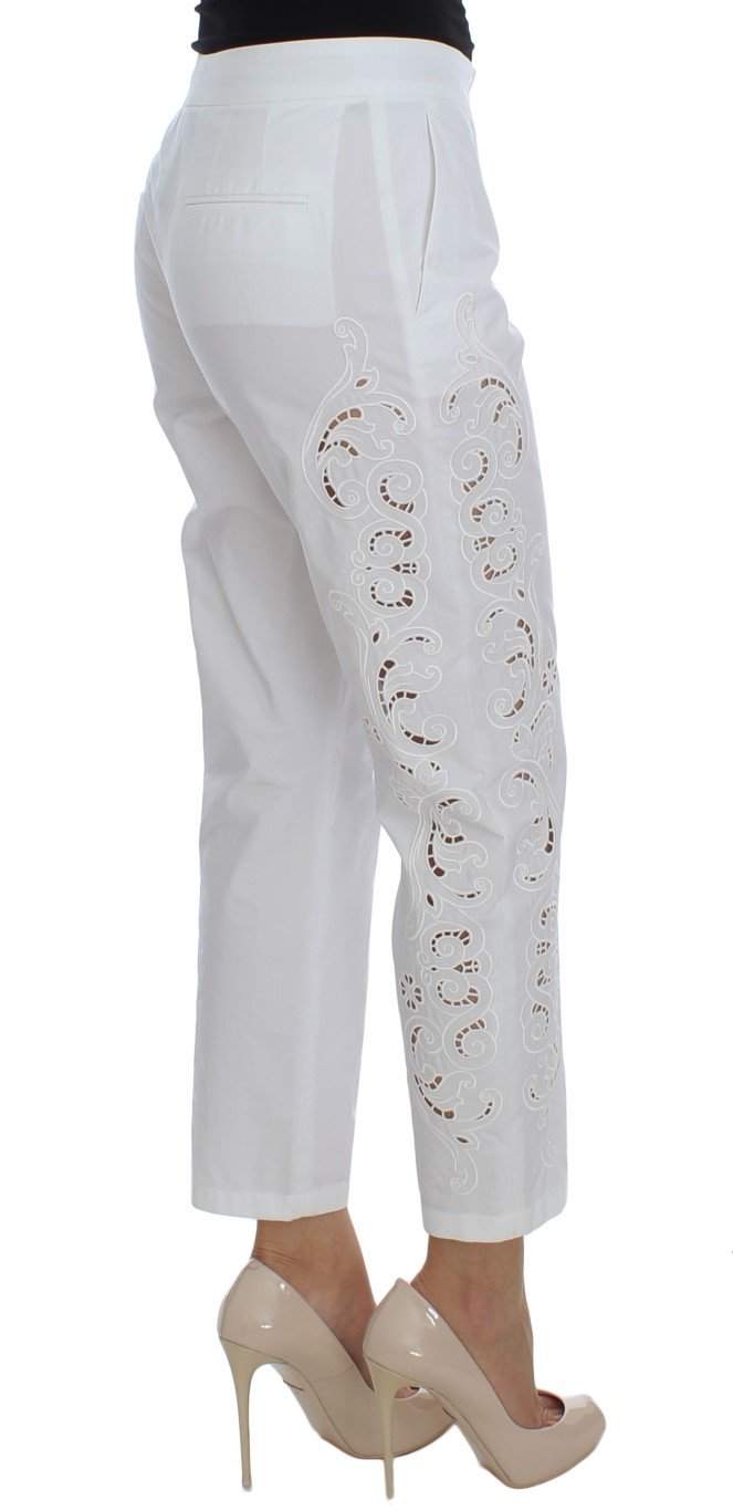 Dolce & Gabbana  White Floral Cutout Dress Sicily Pants #women, Brand_Dolce & Gabbana, Catch, Dolce & Gabbana, feed-agegroup-adult, feed-color-white, feed-gender-female, feed-size-IT36 | XS, feed-size-IT40|S, Gender_Women, IT36 | XS, IT40|S, Jeans & Pants - Women - Clothing, Kogan, White at SEYMAYKA