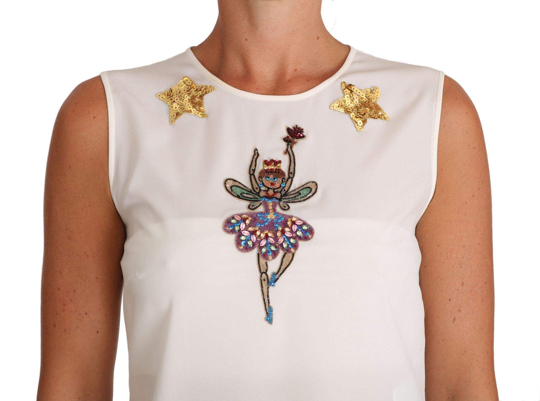 Dolce & Gabbana  White Silk Embellished Crystal Sequin Fairy Top #women, Brand_Dolce & Gabbana, Catch, Dolce & Gabbana, feed-agegroup-adult, feed-color-white, feed-gender-female, feed-size-IT40|S, feed-size-IT42|M, Gender_Women, IT40|S, IT42|M, Kogan, Tops & T-Shirts - Women - Clothing, White, Women - New Arrivals at SEYMAYKA