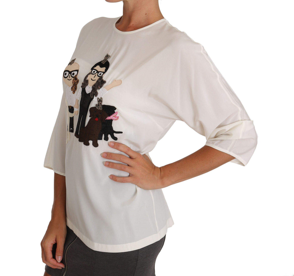 Dolce & Gabbana  White Silk #dgfamily Blouse T-shirt #women, Brand_Dolce & Gabbana, Catch, Dolce & Gabbana, feed-agegroup-adult, feed-color-white, feed-gender-female, feed-size-IT36 | XS, feed-size-IT38|XS, feed-size-IT40|S, feed-size-IT42|M, feed-size-IT44|L, feed-size-IT46|XL, Gender_Women, IT36 | XS, IT38|XS, IT40|S, IT42|M, IT44|L, IT46|XL, Kogan, Tops & T-Shirts - Women - Clothing, White, Women - New Arrivals at SEYMAYKA