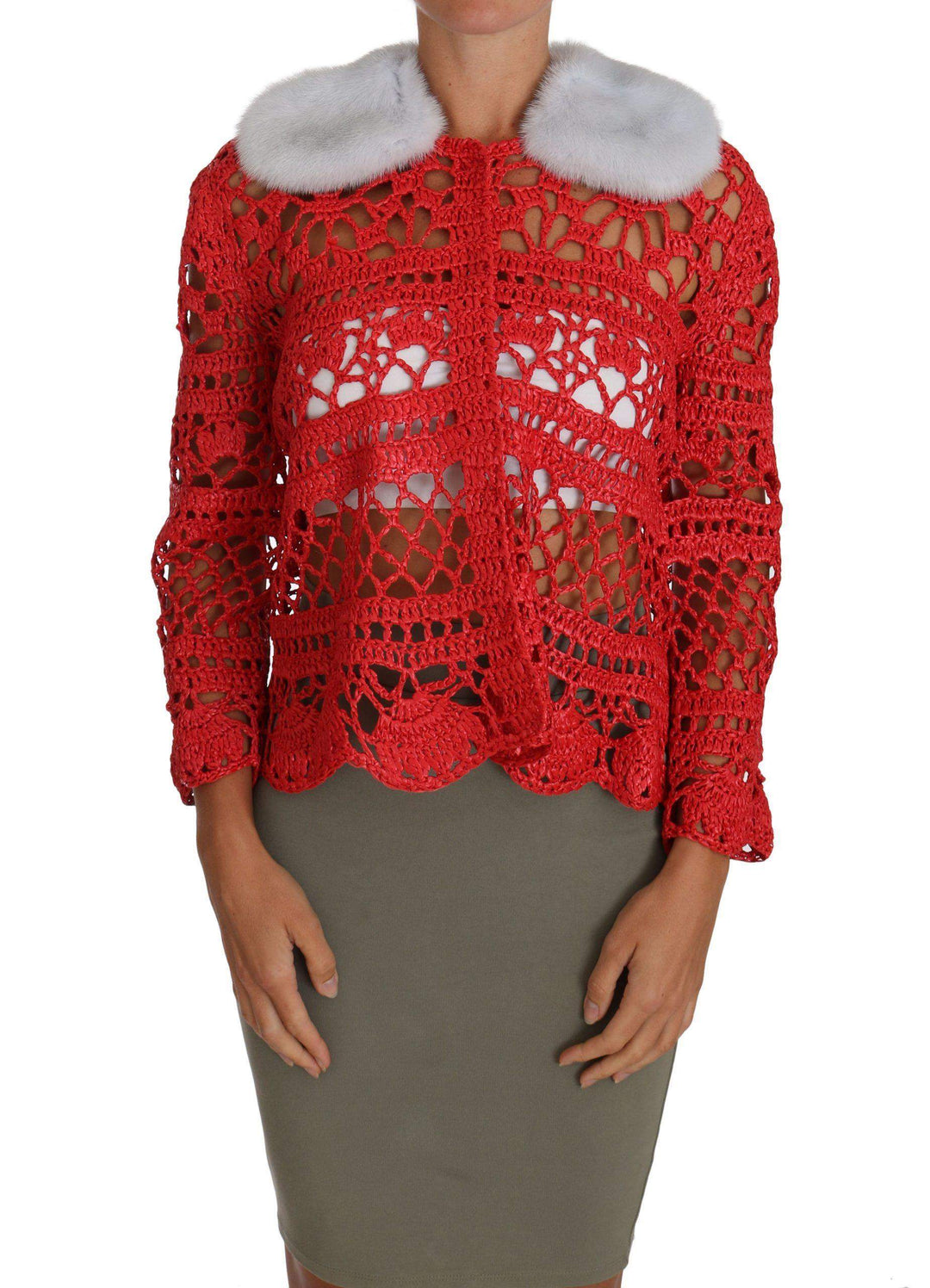 Dolce & Gabbana  Red Cardigan Crochet Knit Raffia Sweater #women, Brand_Dolce & Gabbana, Catch, Dolce & Gabbana, feed-agegroup-adult, feed-color-red, feed-gender-female, feed-size-IT42|M, Gender_Women, IT42|M, Kogan, Red, Sweaters - Women - Clothing, Women - New Arrivals at SEYMAYKA