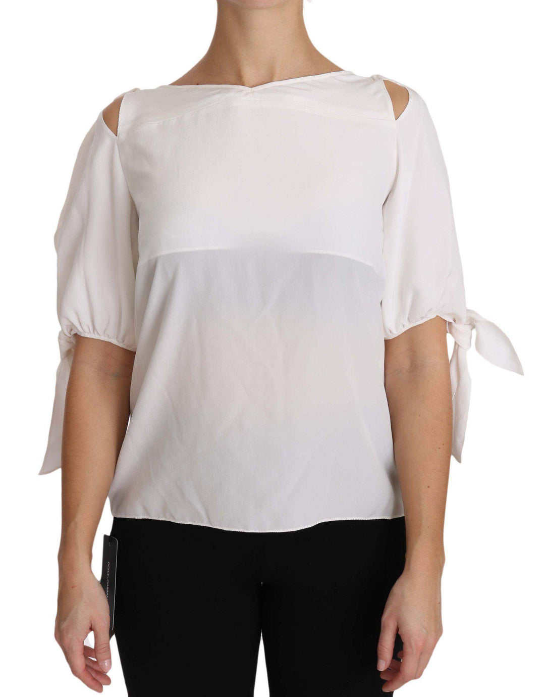 Dolce & Gabbana  Solid White Silk Off Shoulder Blouse Top #women, Brand_Dolce & Gabbana, Catch, Dolce & Gabbana, feed-agegroup-adult, feed-color-white, feed-gender-female, feed-size-IT40 | M, Gender_Women, IT40 | M, Kogan, Tops & T-Shirts - Women - Clothing, White, Women - New Arrivals at SEYMAYKA