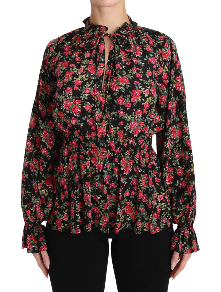 Dolce & Gabbana Black Rose Print Floral Shirt Top Blouse #women, Black, Brand_Dolce & Gabbana, Catch, Dolce & Gabbana, feed-agegroup-adult, feed-color-black, feed-gender-female, feed-size-IT36|XXS, feed-size-IT38|XS, feed-size-IT44|L, Gender_Women, IT36|XXS, IT38|XS, IT40|S, IT44|L, IT46|XL, Kogan, Tops & T-Shirts - Women - Clothing, Women - New Arrivals at SEYMAYKA