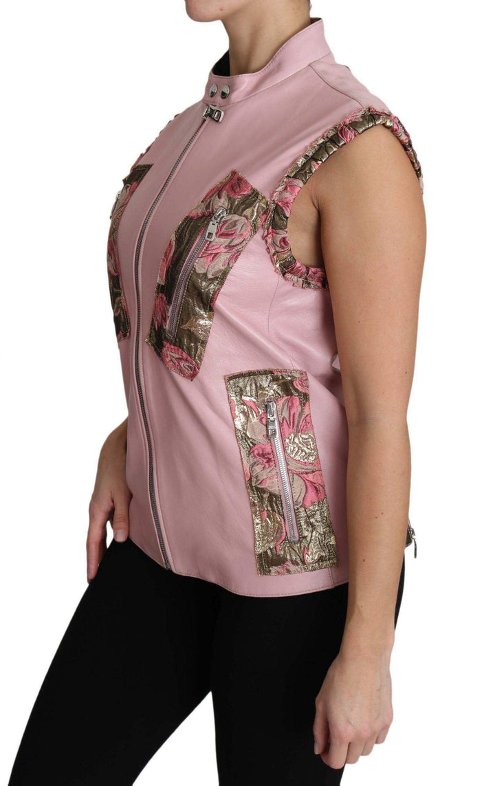 Dolce & Gabbana  Pink Zippered Lamb Sleeveless Vest Leather Jacket #women, Brand_Dolce & Gabbana, Catch, Dolce & Gabbana, feed-agegroup-adult, feed-color-pink, feed-gender-female, feed-size-IT40|S, Gender_Women, IT40|S, Jackets & Coats - Women - Clothing, Kogan, Pink, Women - New Arrivals at SEYMAYKA