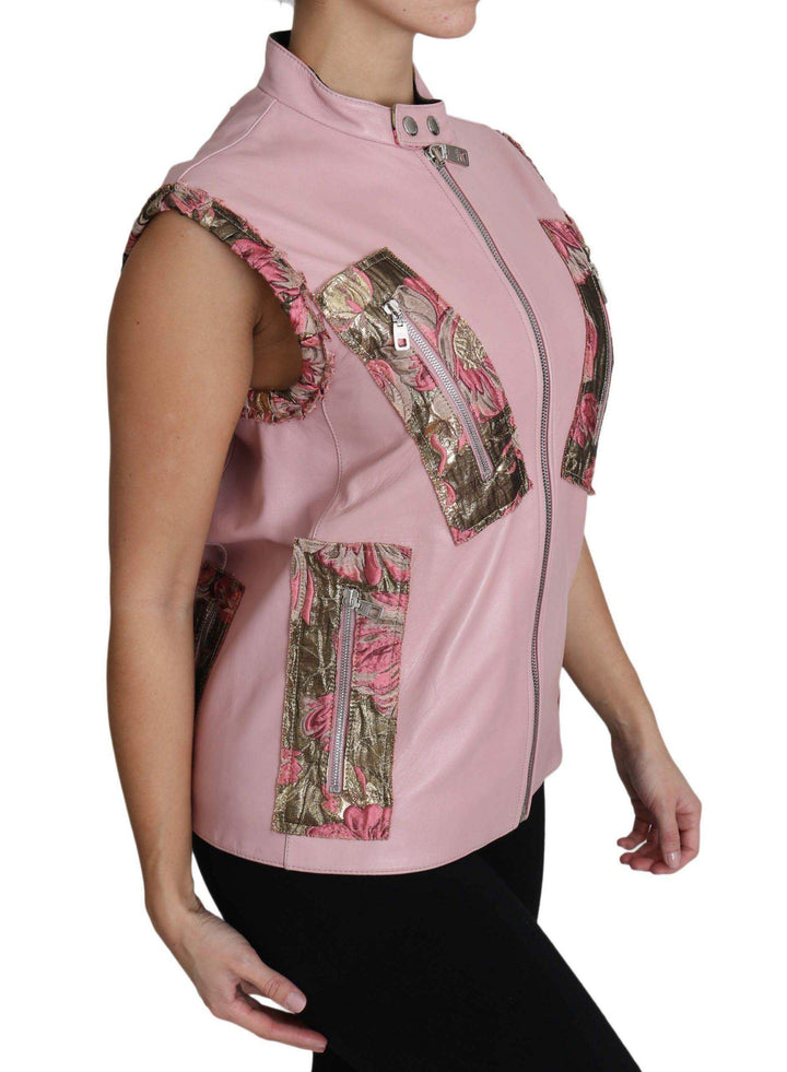 Dolce & Gabbana  Pink Zippered Lamb Sleeveless Vest Leather Jacket #women, Brand_Dolce & Gabbana, Catch, Dolce & Gabbana, feed-agegroup-adult, feed-color-pink, feed-gender-female, feed-size-IT40|S, Gender_Women, IT40|S, Jackets & Coats - Women - Clothing, Kogan, Pink, Women - New Arrivals at SEYMAYKA