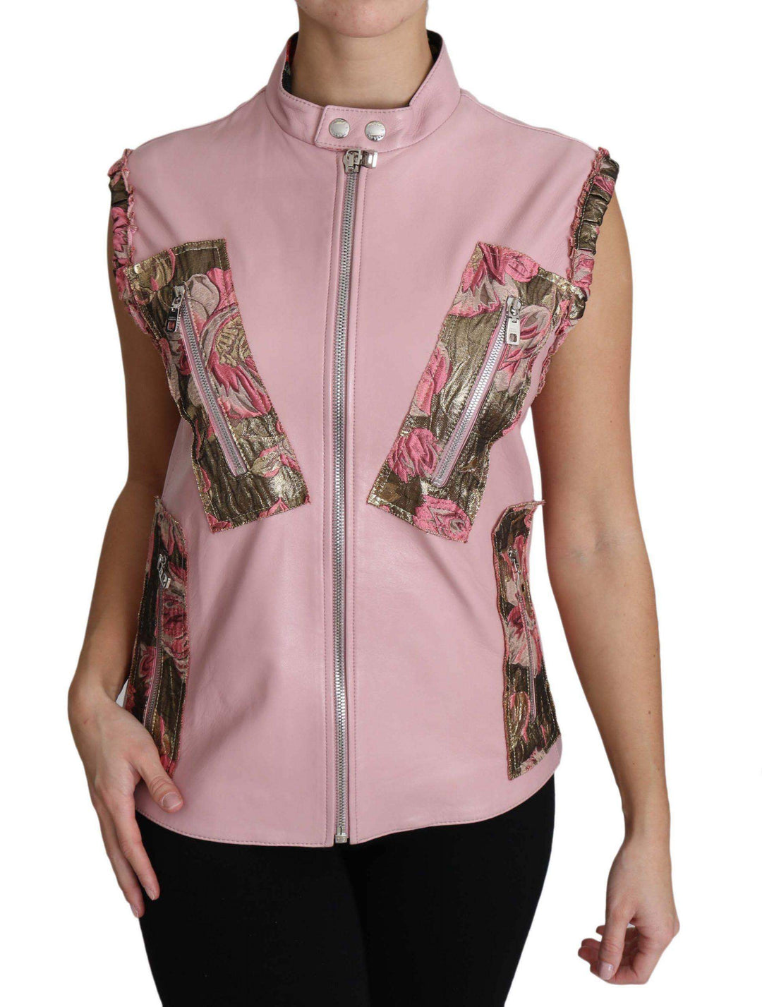 Dolce & Gabbana  Pink Zippered Lamb Sleeveless Vest Leather Jacket #women, Brand_Dolce & Gabbana, Catch, Dolce & Gabbana, feed-agegroup-adult, feed-color-pink, feed-gender-female, feed-size-IT40|S, Gender_Women, IT40|S, Jackets & Coats - Women - Clothing, Kogan, Pink, Women - New Arrivals at SEYMAYKA