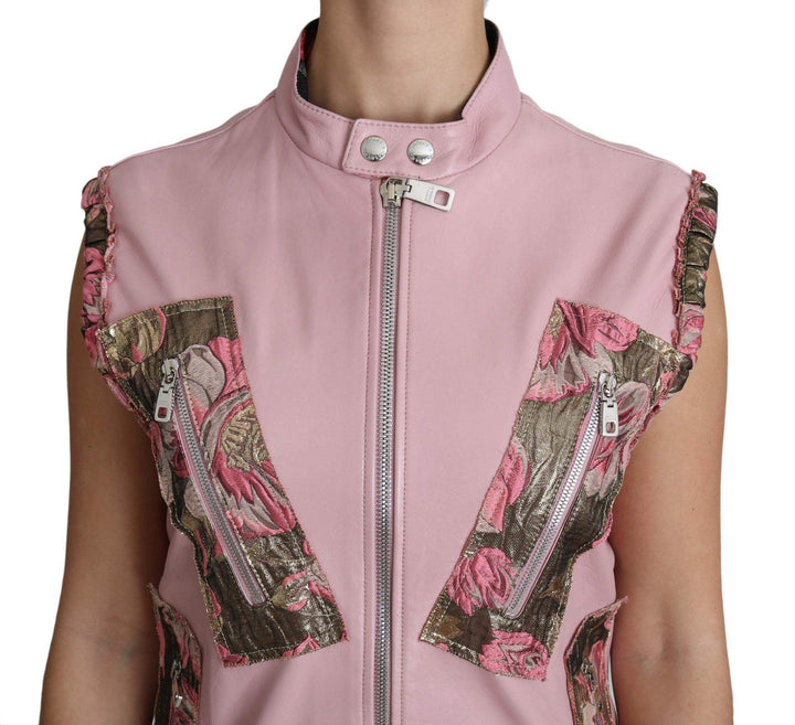 Dolce & Gabbana  Pink Zippered Lamb Sleeveless Vest Leather Jacket #women, Brand_Dolce & Gabbana, Catch, Dolce & Gabbana, feed-agegroup-adult, feed-color-pink, feed-gender-female, feed-size-IT40|S, Gender_Women, IT40|S, Jackets & Coats - Women - Clothing, Kogan, Pink, Women - New Arrivals at SEYMAYKA