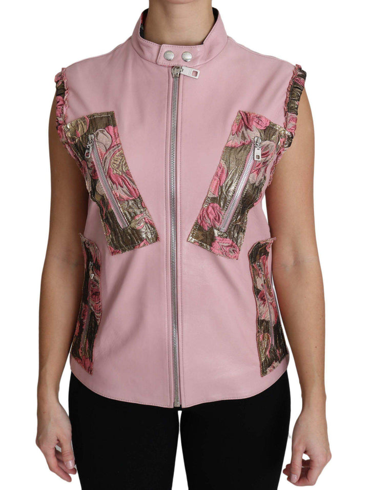 Dolce & Gabbana  Pink Zippered Lamb Sleeveless Vest Leather Jacket #women, Brand_Dolce & Gabbana, Catch, Dolce & Gabbana, feed-agegroup-adult, feed-color-pink, feed-gender-female, feed-size-IT40|S, Gender_Women, IT40|S, Jackets & Coats - Women - Clothing, Kogan, Pink, Women - New Arrivals at SEYMAYKA