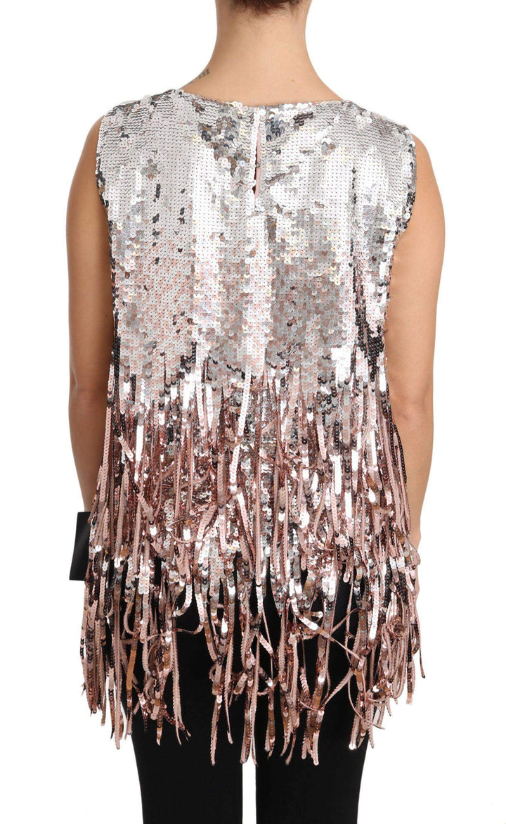 Dolce & Gabbana  Golden Pink Sequined Fringe Tank Top #women, Brand_Dolce & Gabbana, Catch, Dolce & Gabbana, Dresses - Women - Clothing, feed-agegroup-adult, feed-color-gold, feed-color-pink, feed-gender-female, feed-size-IT36 | XS, feed-size-IT42|M, feed-size-IT48|XXL, Gender_Women, Gold and Pink, IT36 | XS, IT42|M, IT44|L, IT48|XXL, Kogan, Women - New Arrivals at SEYMAYKA