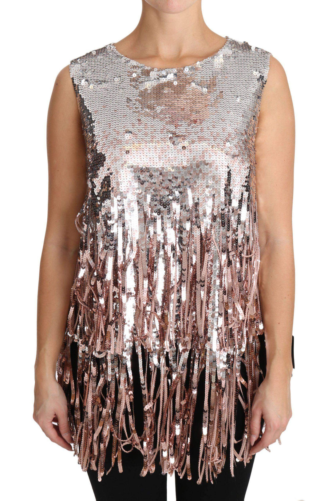 Dolce & Gabbana  Golden Pink Sequined Fringe Tank Top #women, Brand_Dolce & Gabbana, Catch, Dolce & Gabbana, Dresses - Women - Clothing, feed-agegroup-adult, feed-color-gold, feed-color-pink, feed-gender-female, feed-size-IT36 | XS, feed-size-IT42|M, feed-size-IT48|XXL, Gender_Women, Gold and Pink, IT36 | XS, IT42|M, IT44|L, IT48|XXL, Kogan, Women - New Arrivals at SEYMAYKA