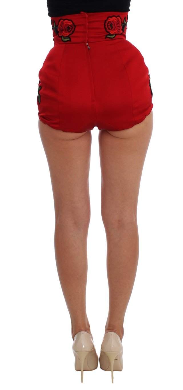 Dolce & Gabbana  Red Silk Crystal Roses Shorts #women, Brand_Dolce & Gabbana, Catch, Dolce & Gabbana, feed-agegroup-adult, feed-color-red, feed-gender-female, feed-size-IT40|S, Gender_Women, IT40|S, Kogan, Red, Shorts - Women - Clothing at SEYMAYKA