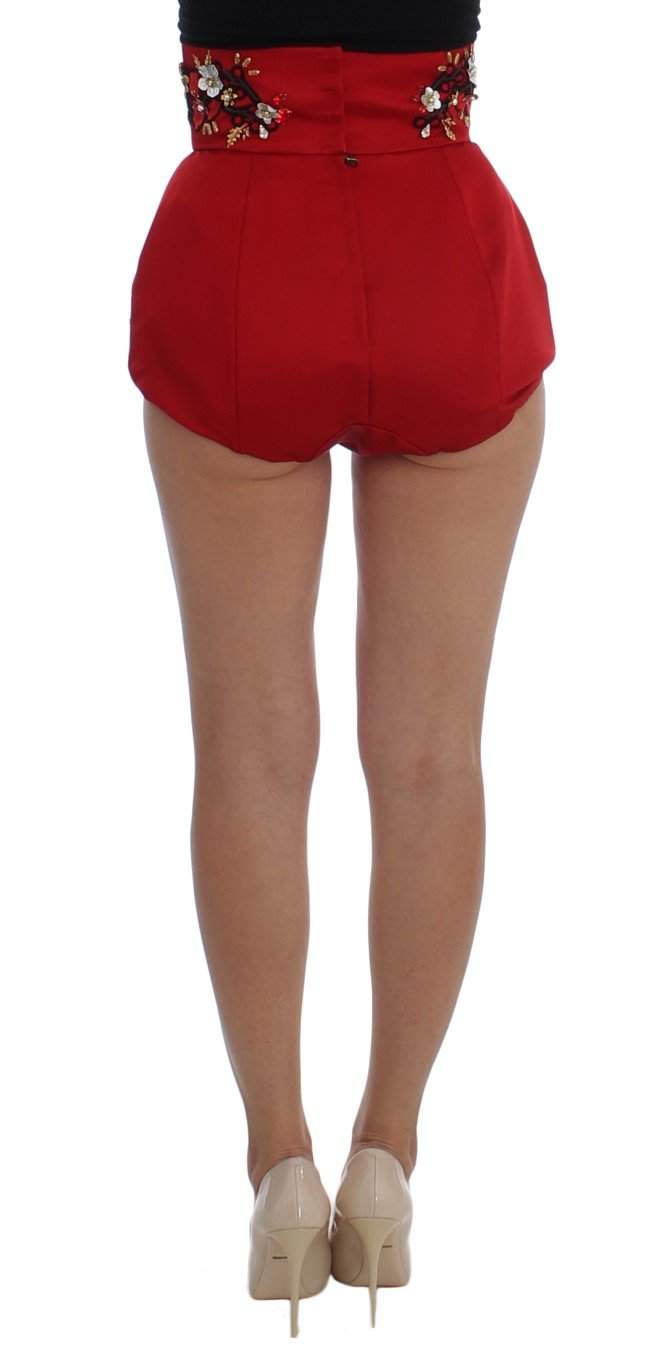 Dolce & Gabbana  Red Silk Crystal Roses Shorts #women, Brand_Dolce & Gabbana, Catch, Dolce & Gabbana, feed-agegroup-adult, feed-color-red, feed-gender-female, feed-size-IT36 | XS, feed-size-IT40|S, feed-size-IT44|L, Gender_Women, IT36 | XS, IT40|S, IT44|L, Kogan, Red, Shorts - Women - Clothing at SEYMAYKA