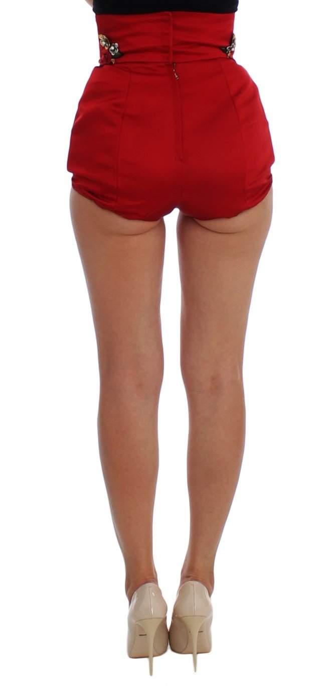 Dolce & Gabbana  Red Silk Crystal Roses Shorts #women, Brand_Dolce & Gabbana, Catch, Dolce & Gabbana, feed-agegroup-adult, feed-color-red, feed-gender-female, feed-size-IT40|S, Gender_Women, IT40|S, Kogan, Red, Shorts - Women - Clothing at SEYMAYKA