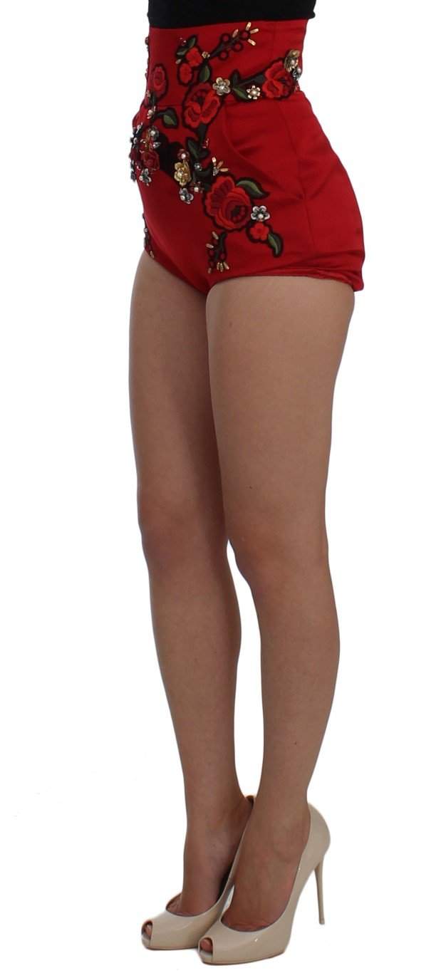 Dolce & Gabbana  Red Silk Crystal Roses Shorts #women, Brand_Dolce & Gabbana, Catch, Dolce & Gabbana, feed-agegroup-adult, feed-color-red, feed-gender-female, feed-size-IT40|S, Gender_Women, IT40|S, Kogan, Red, Shorts - Women - Clothing at SEYMAYKA