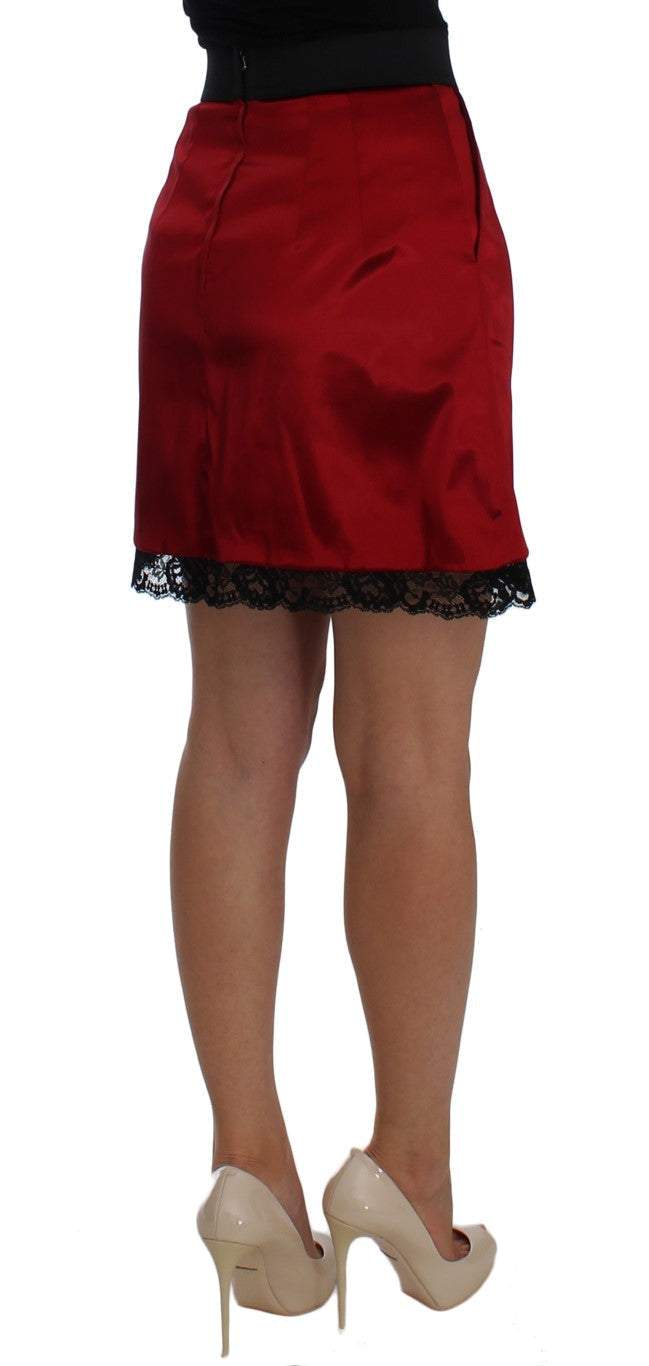 Dolce & Gabbana Red Black Lace A-Line Above Knee Skirt Dolce & Gabbana, feed-agegroup-adult, feed-color-Red, feed-gender-female, IT46|XL, Red, Skirts - Women - Clothing at SEYMAYKA