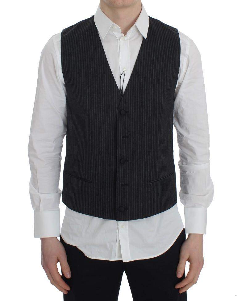 Dolce & Gabbana  Gray Striped Formal Vest #men, Brand_Dolce & Gabbana, Catch, Dolce & Gabbana, feed-agegroup-adult, feed-color-gray, feed-gender-male, feed-size-IT50 | L, Gender_Men, Gray, IT50 | L, Kogan, Men - New Arrivals, Vests - Men - Clothing at SEYMAYKA