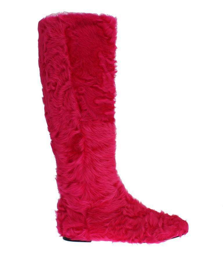 Dolce & Gabbana  Pink Lamb Fur Leather Flat Boots #women, Boots - Women - Shoes, Brand_Dolce & Gabbana, Catch, Dolce & Gabbana, EU38/US7.5, feed-agegroup-adult, feed-color-pink, feed-gender-female, feed-size-US7.5, Gender_Women, Kogan, Pink at SEYMAYKA