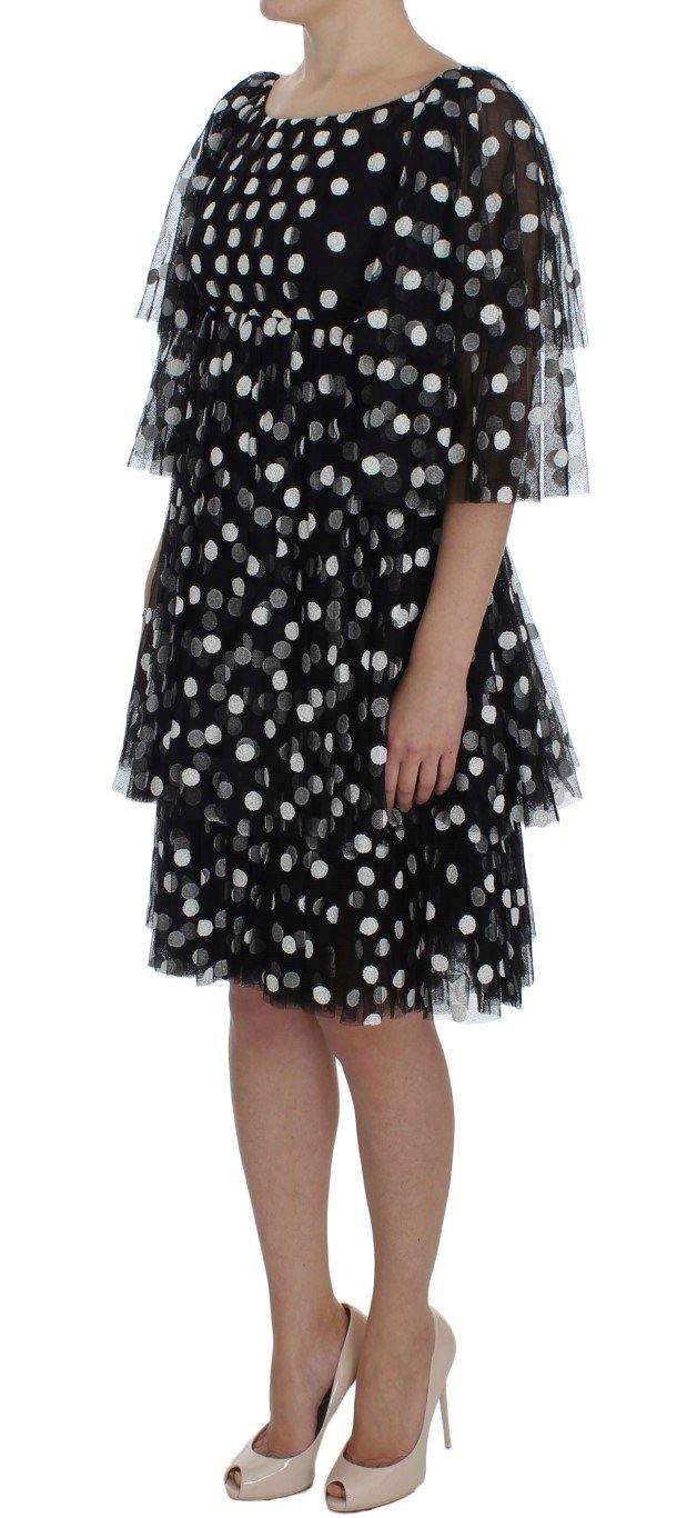 Dolce & Gabbana  Black White Polka Dotted Ruffled Dress #women, Black, Brand_Dolce & Gabbana, Catch, Clothing_Dress, Dolce & Gabbana, Dresses - Women - Clothing, feed-agegroup-adult, feed-color-black, feed-gender-female, feed-size-IT40|S, Gender_Women, IT40|S, Kogan at SEYMAYKA