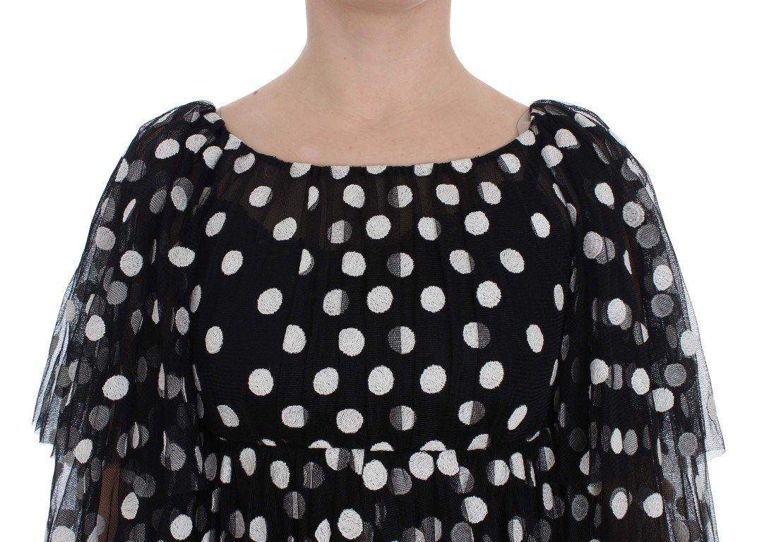 Dolce & Gabbana  Black White Polka Dotted Ruffled Dress #women, Black, Brand_Dolce & Gabbana, Catch, Clothing_Dress, Dolce & Gabbana, Dresses - Women - Clothing, feed-agegroup-adult, feed-color-black, feed-gender-female, feed-size-IT40|S, Gender_Women, IT40|S, Kogan at SEYMAYKA