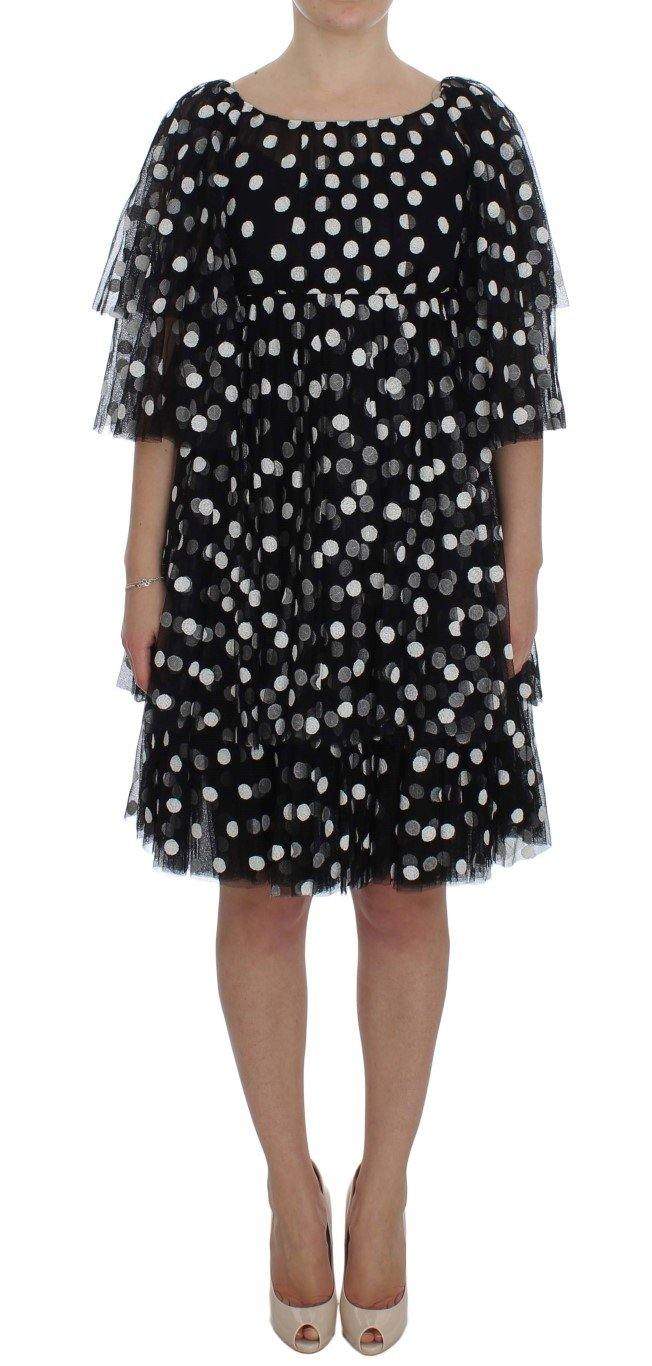 Dolce & Gabbana  Black White Polka Dotted Ruffled Dress #women, Black, Brand_Dolce & Gabbana, Catch, Clothing_Dress, Dolce & Gabbana, Dresses - Women - Clothing, feed-agegroup-adult, feed-color-black, feed-gender-female, feed-size-IT40|S, Gender_Women, IT40|S, Kogan at SEYMAYKA