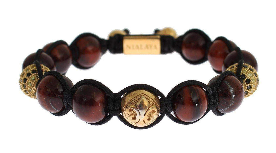 Nialaya CZ  Tigers Eye Gold 925 Silver Bracelet #women, Bracelets - Women - Jewelry, Catch, feed-agegroup-adult, feed-color-red, feed-gender-female, feed-size-M, feed-size-S, Gender_Women, Kogan, L, M, Nialaya, Red, S at SEYMAYKA