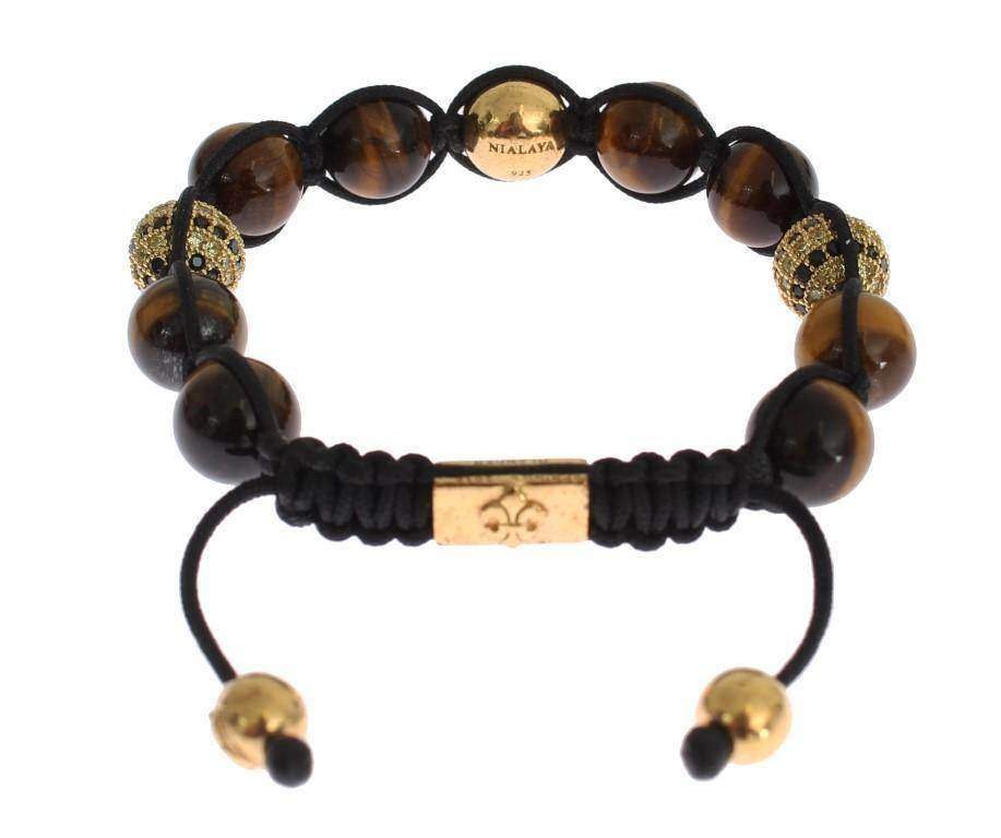 Nialaya CZ  Tigers Eye 925 Silver Bracelet #women, Bracelets - Women - Jewelry, Brown, Catch, feed-agegroup-adult, feed-color-brown, feed-gender-female, feed-size-M, feed-size-S, Gender_Women, Kogan, M, Nialaya, S at SEYMAYKA