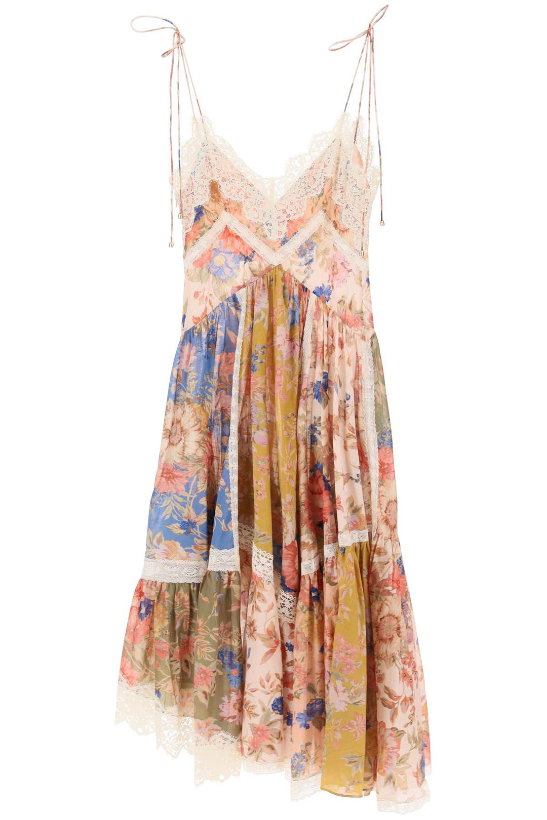 Zimmermann august asymmetric dress with lace trims-0