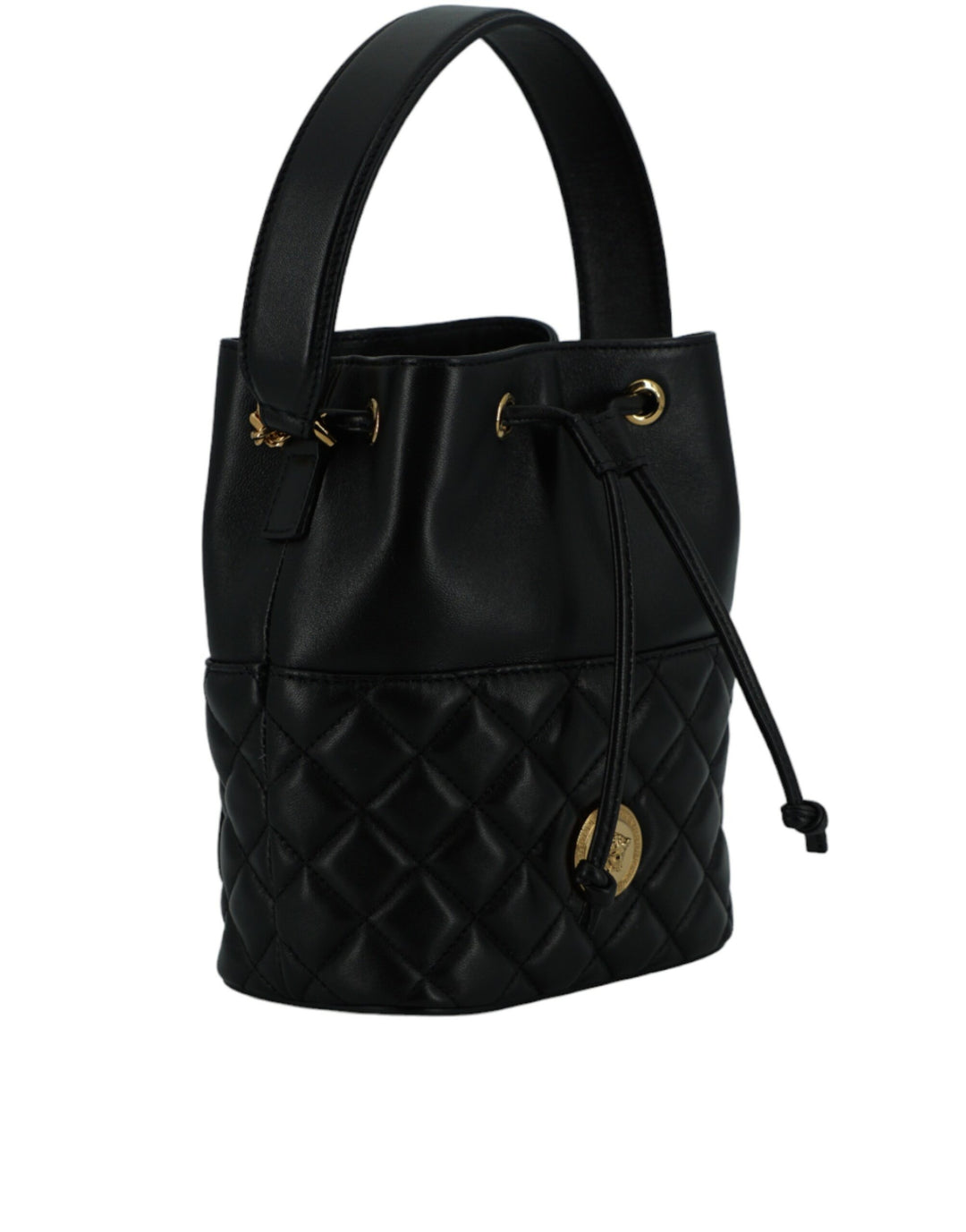 Versace Black Calf Leather Small Bucket Shoulder Bag