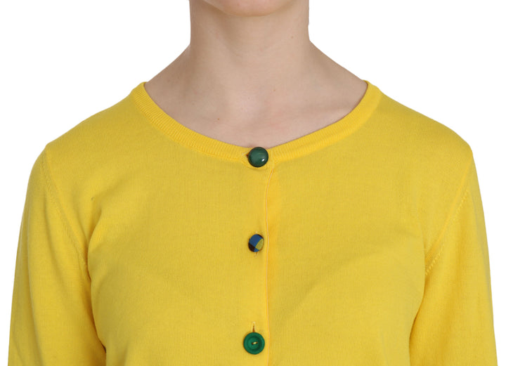 Jucca Yellow Cotton ButtonFront Long Sleeve Sweater