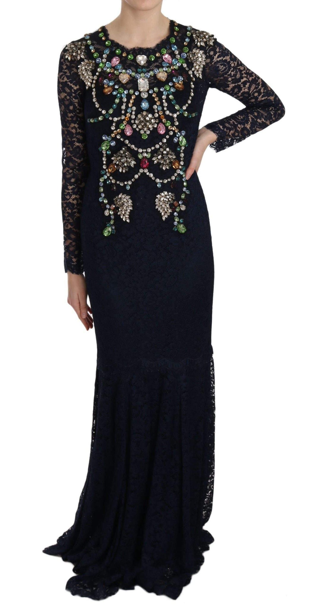 Dolce & Gabbana  Blue Crystal Floral Lace Long Gown Dress #women, Blue, Brand_Dolce & Gabbana, Catch, Clothing_Dress, Dolce & Gabbana, Dresses - Women - Clothing, feed-agegroup-adult, feed-color-blue, feed-gender-female, feed-size-IT38|XS, Gender_Women, IT38|XS, Kogan, Women - New Arrivals at SEYMAYKA