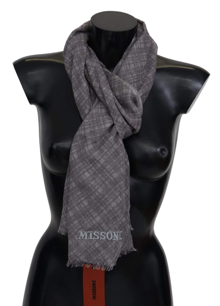 Missoni Gray Plaid Wool Unisex Neck Wrap Scarf #men, Accessories - New Arrivals, feed-agegroup-adult, feed-color-Gray, feed-gender-male, Gray, Missoni, Scarves - Men - Accessories at SEYMAYKA