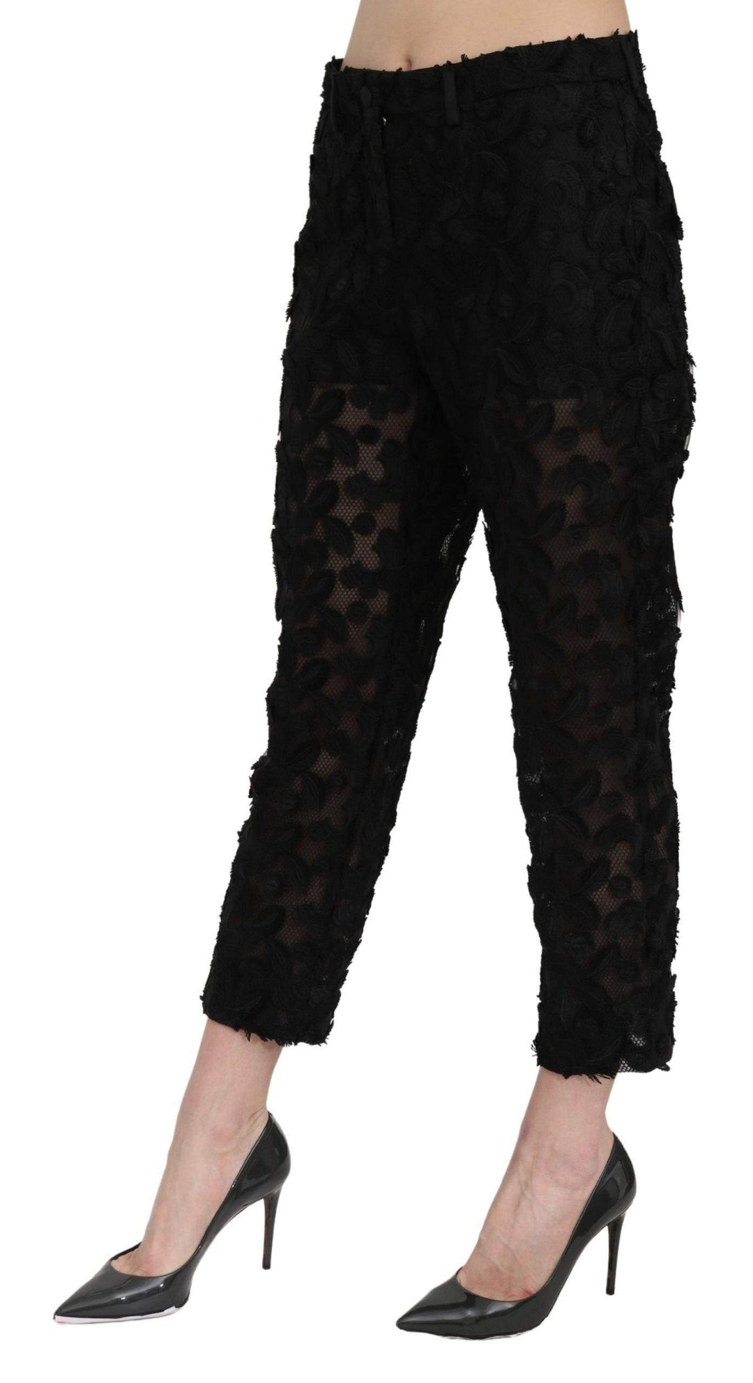 Dolce & Gabbana  Black Lace Straight Cropped High Waist Pants #women, Black, Brand_Dolce & Gabbana, Catch, Dolce & Gabbana, feed-agegroup-adult, feed-color-black, feed-gender-female, feed-size-IT42|M, feed-size-IT44|L, feed-size-IT46|XL, Gender_Women, IT38|XS, IT40|S, IT42|M, IT44|L, IT46|XL, Jeans & Pants - Women - Clothing, Kogan, Women - New Arrivals at SEYMAYKA