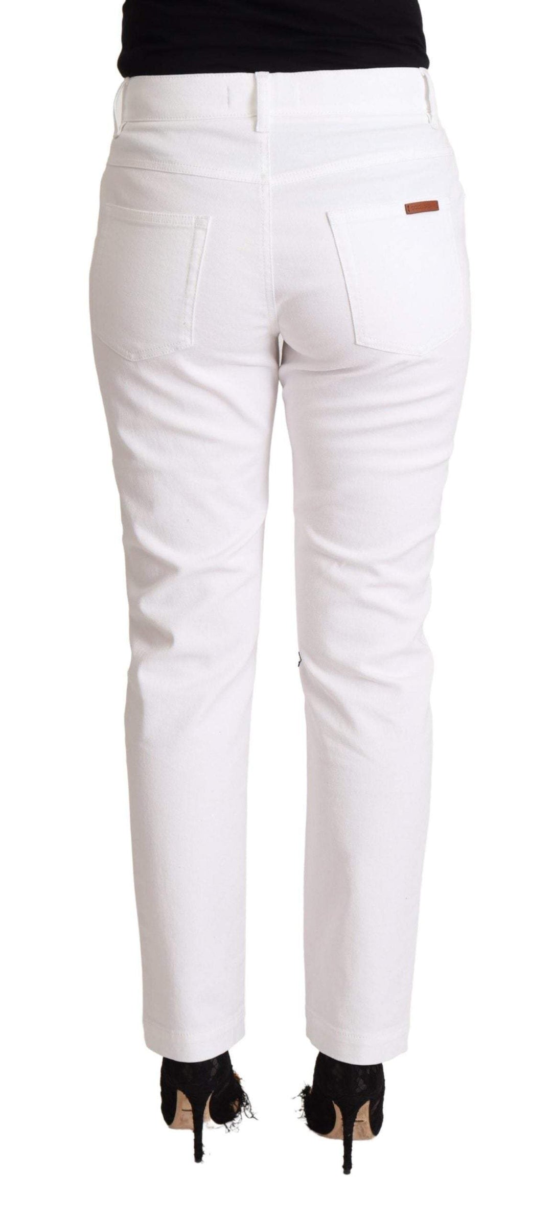 Dolce & Gabbana White Cotton Mid Waist Denim Tapered Jeans Dolce & Gabbana, feed-1, IT40|S, Jeans & Pants - Women - Clothing, White at SEYMAYKA