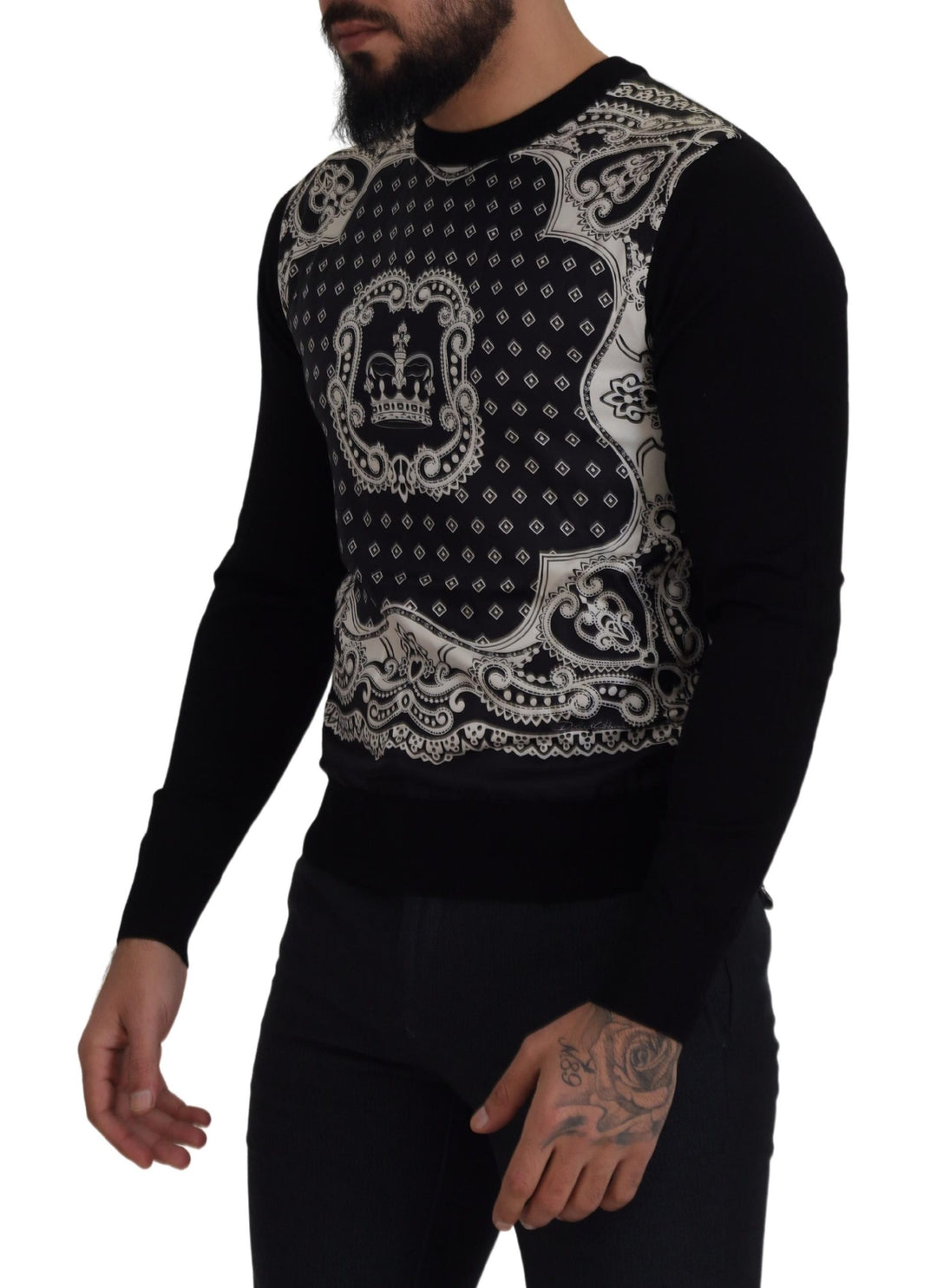 Dolce & Gabbana Black Bandana Crewneck Pullover Sweater