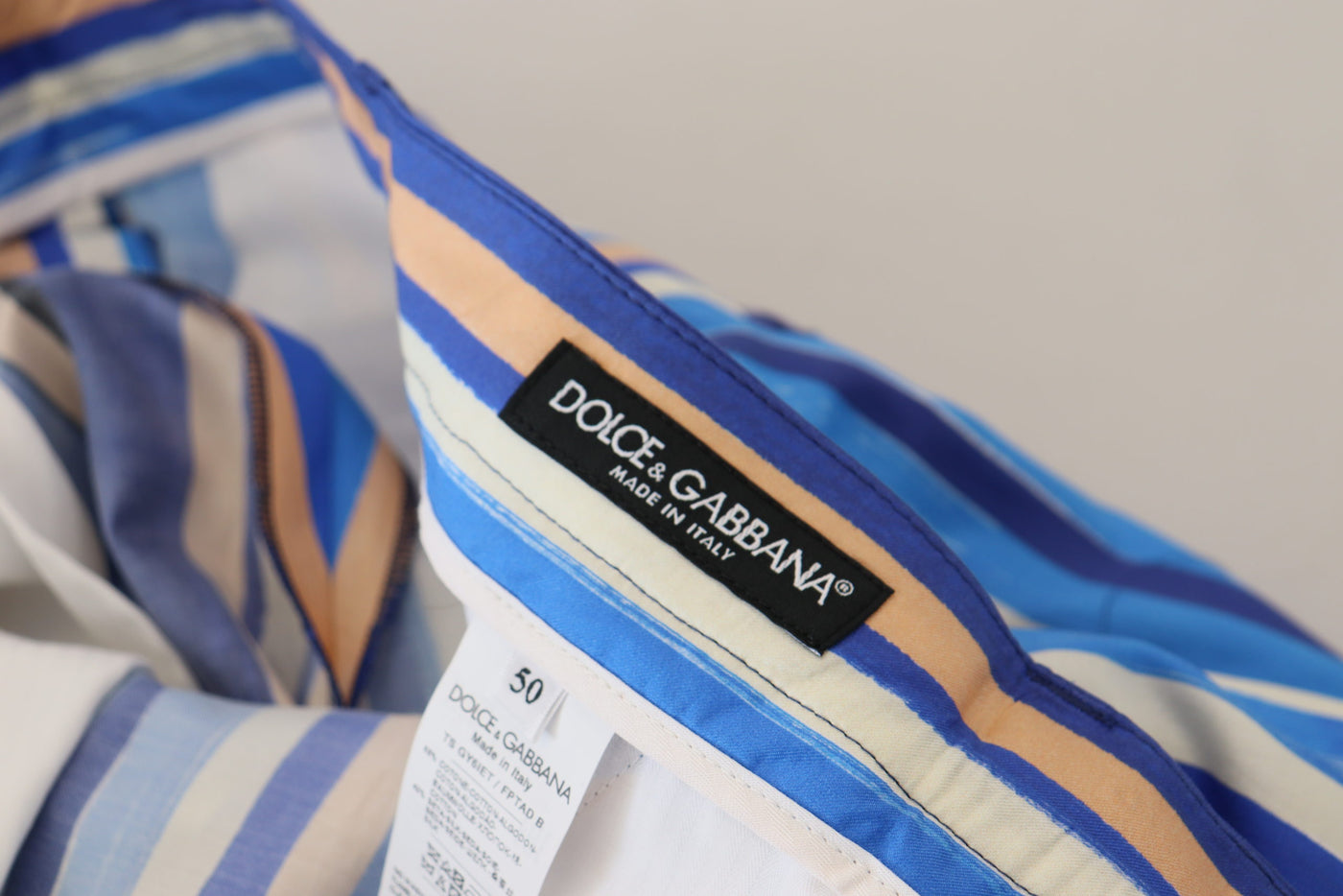 Dolce & Gabbana Blue Striped Silk Cotton Slim Trousers Pants