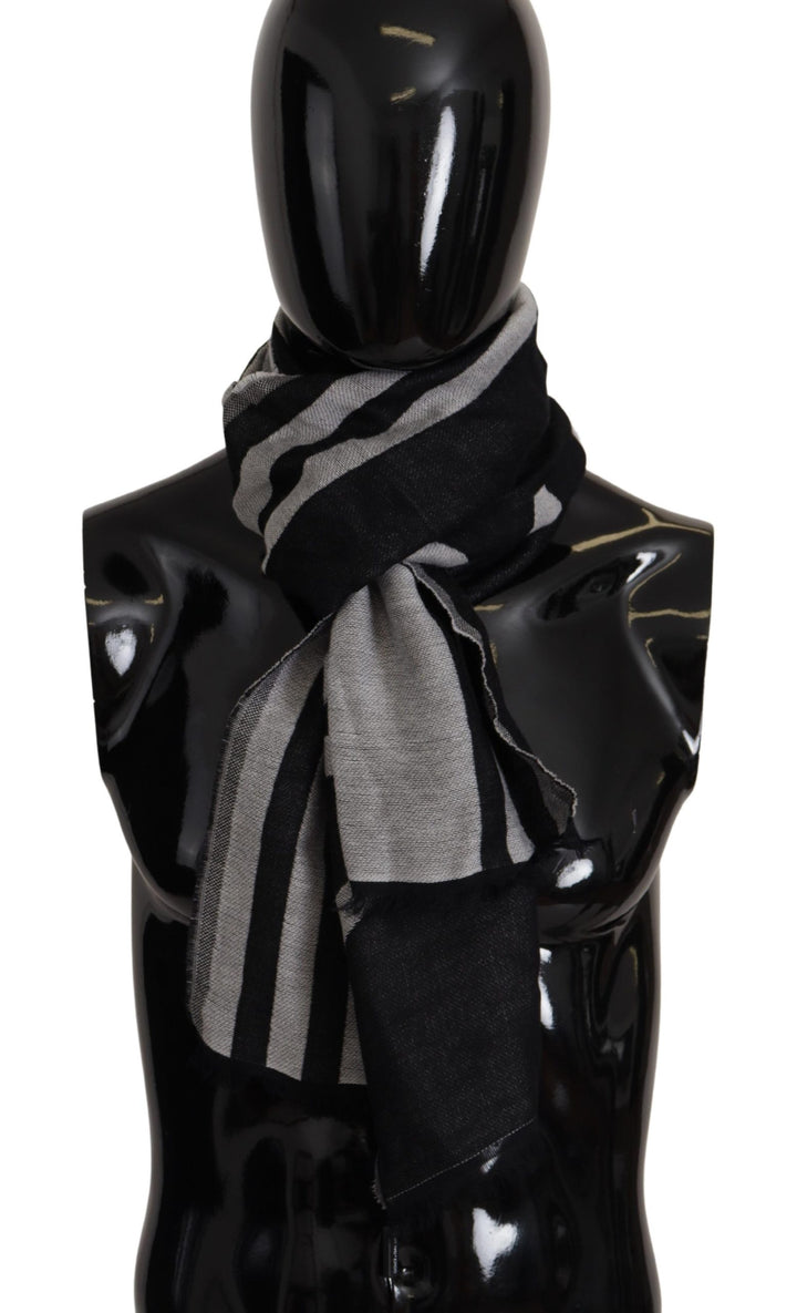 Dolce & Gabbana Black Gray Cotton Modal Jacquard Logo Wrap Scarf