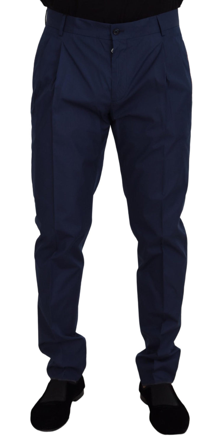 Dolce & Gabbana Blue Cotton Silk Trousers Chinos Pants