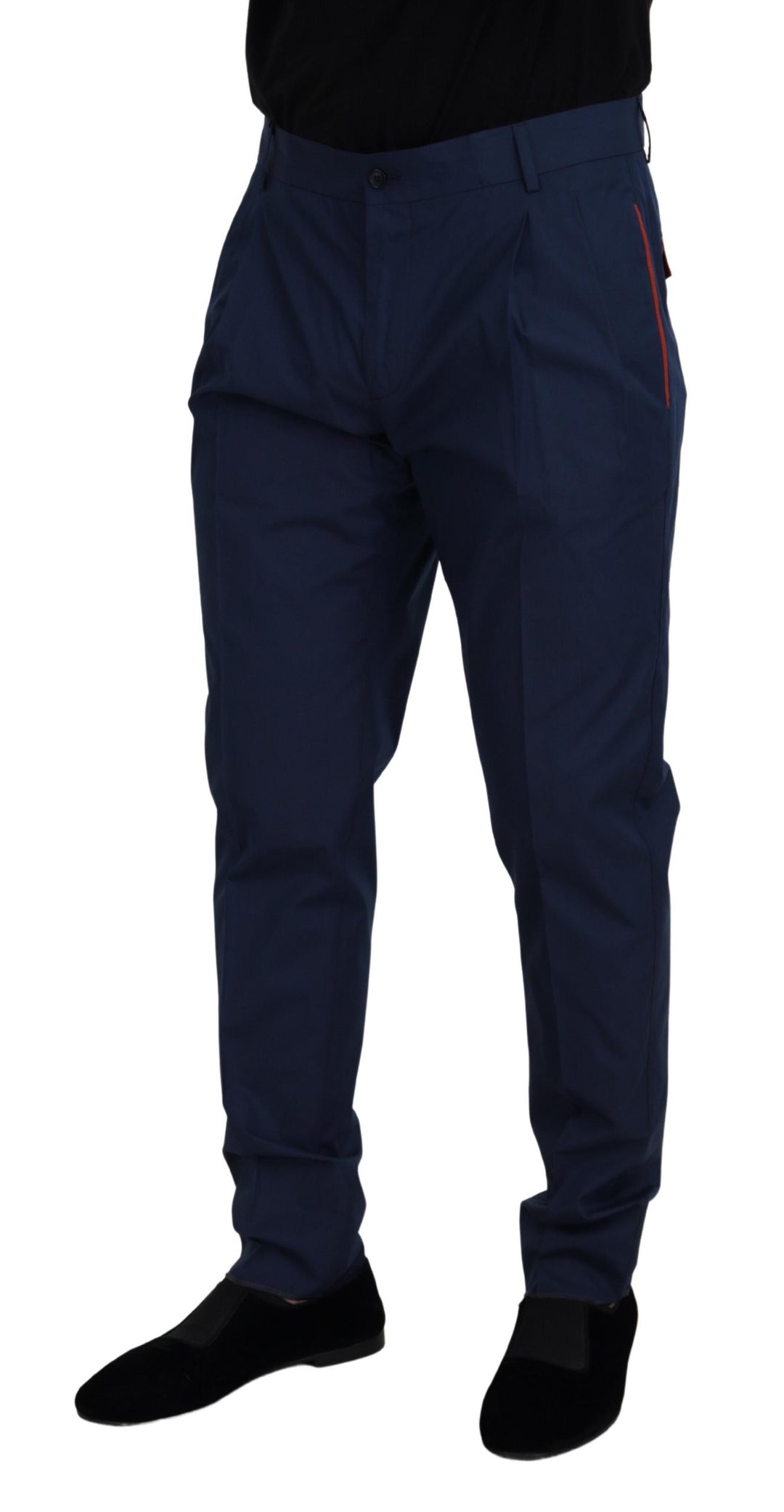 Dolce & Gabbana Blue Cotton Silk Trousers Chinos Pants