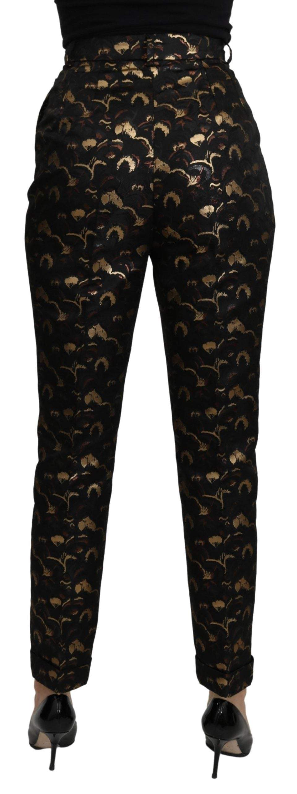 Dolce & Gabbana Black Gold Brocade High Waist Pants Black, Dolce & Gabbana, feed-agegroup-adult, feed-color-Black, feed-gender-female, IT40|S, Jeans & Pants - Women - Clothing, Women - New Arrivals at SEYMAYKA