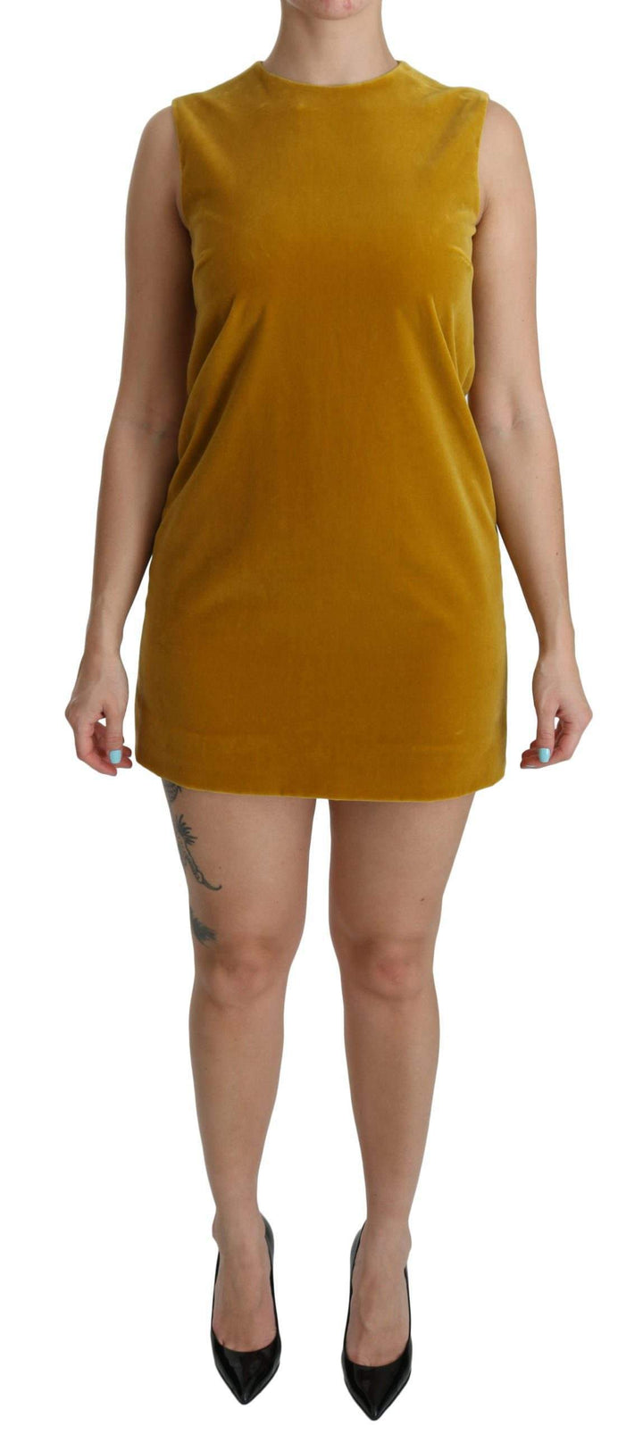 Dolce & Gabbana  Mustard Velvet Stretch Shift Mini Dress #women, Brand_Dolce & Gabbana, Catch, Clothing_Dress, Dolce & Gabbana, Dresses - Women - Clothing, feed-agegroup-adult, feed-color-yellow, feed-gender-female, feed-size-IT40|S, Gender_Women, IT40|S, Kogan, Women - New Arrivals, Yellow at SEYMAYKA