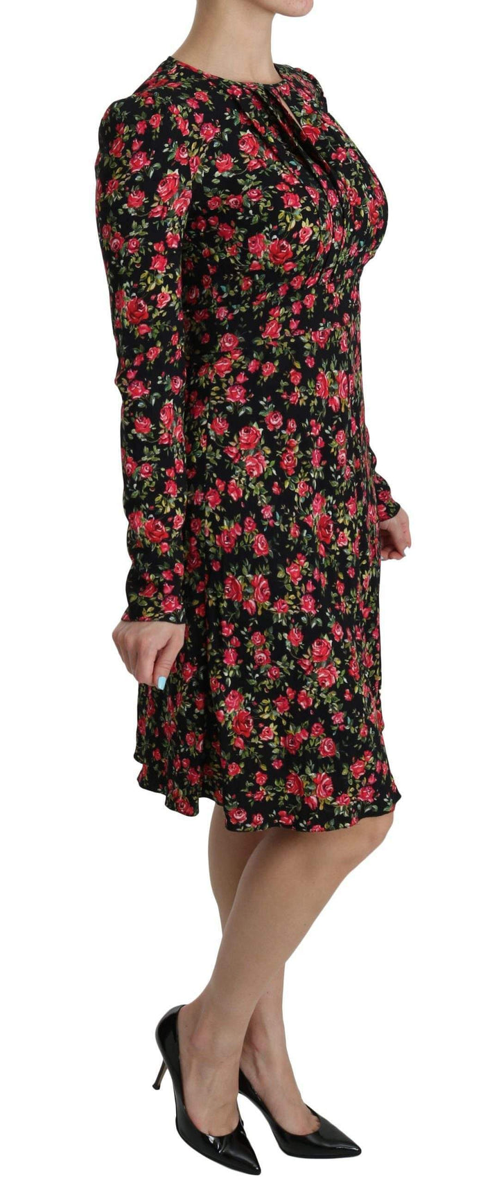 Dolce & Gabbana  Black Floral Longsleeve Knee Length Dress #women, Black, Brand_Dolce & Gabbana, Catch, Clothing_Dress, Dolce & Gabbana, Dresses - Women - Clothing, feed-agegroup-adult, feed-color-black, feed-gender-female, feed-size-IT38|XS, Gender_Women, IT38|XS, Kogan, Women - New Arrivals at SEYMAYKA