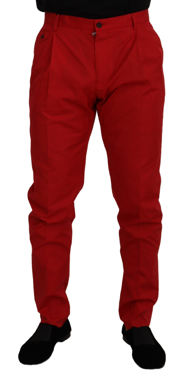 Dolce & Gabbana Red Cotton Slim Fit Trousers Chinos Pants