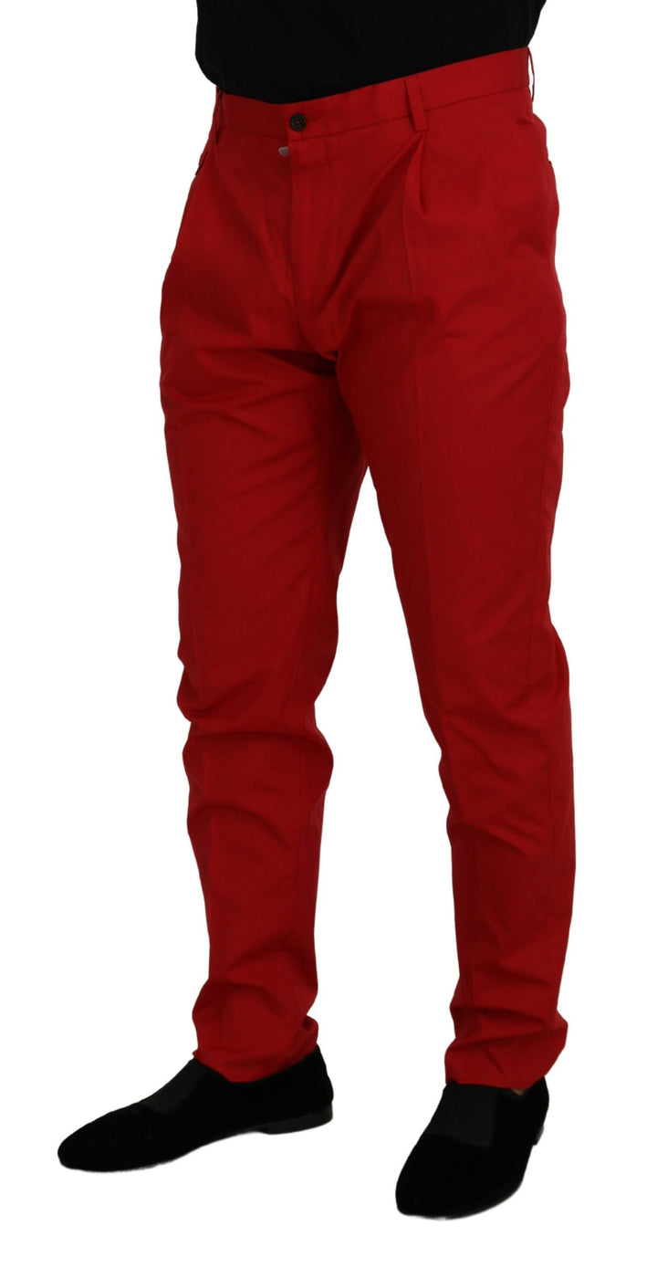 Dolce & Gabbana Red Cotton Slim Fit Trousers Chinos Pants