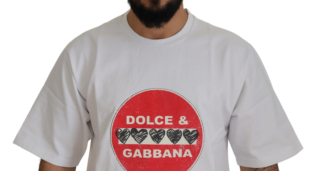 Dolce & Gabbana White Amor Heart Cotton Crewneck T-shirt