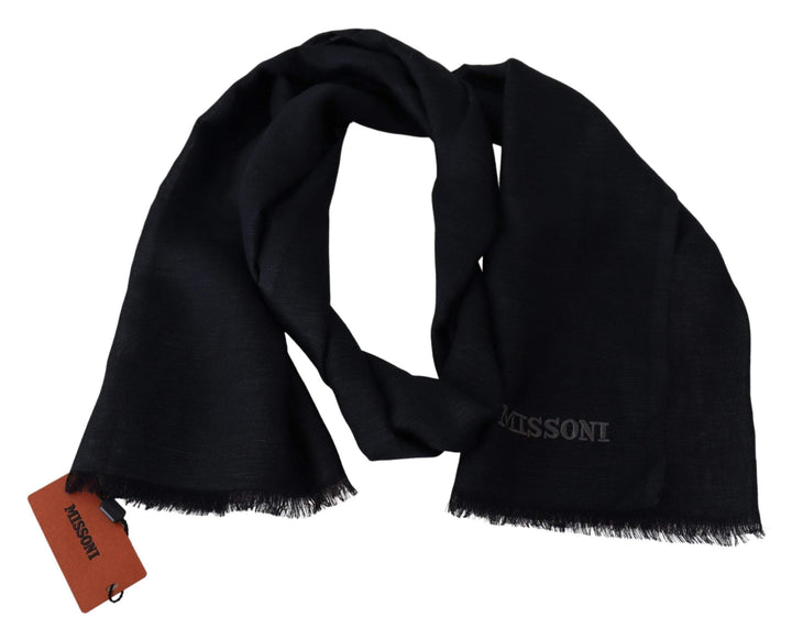 Missoni Black Wool Knit Unisex Neck Wrap Fringe Scarf #men, Accessories - New Arrivals, Black, feed-agegroup-adult, feed-color-Black, feed-gender-male, Missoni, Scarves - Men - Accessories at SEYMAYKA